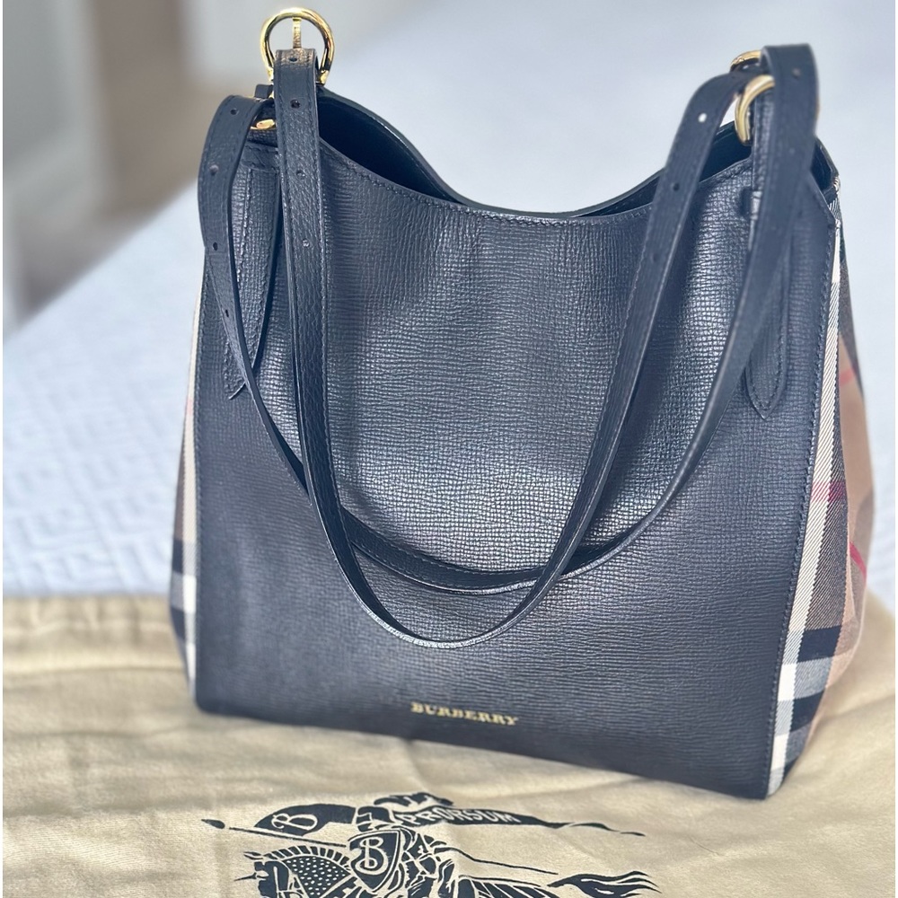 Burberry  HOUSE CHECK DERBY LEATHER SMALL CANTERBURY LEATHER TOTE